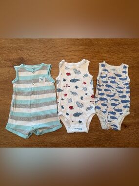Carter's White Ocean Animal Print Sleeveless One-Piece with Red & Blue Accents